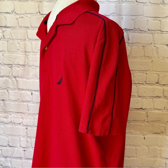 Nautica Men’s Polo A Bit Trimmer Red Navy Trim on Sleeve M - Picture 4 of 7